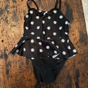 Toddler Girl Black Floral Swimsuit